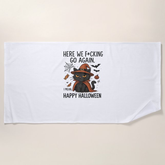 Serviette De Plage Chat Grumpy Halloween T-shirt classique (Devant)