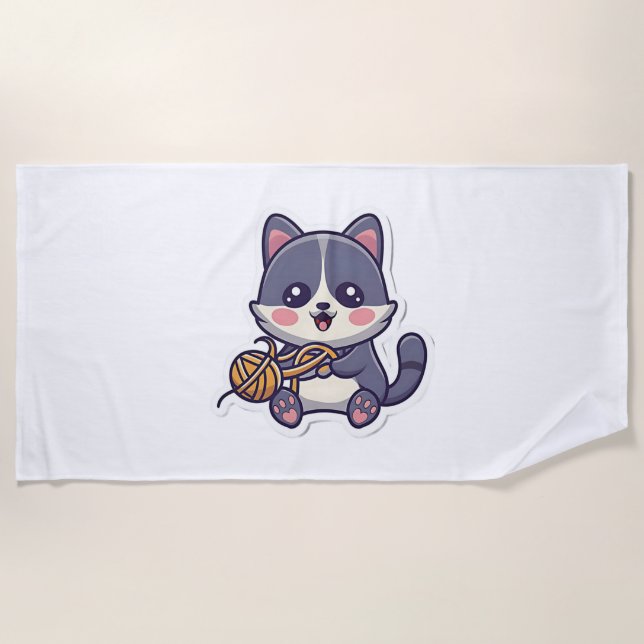 Serviette De Plage Chat mignonne avec T-shirt classique en fils (Devant)
