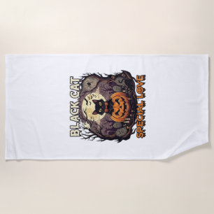 Serviette De Plage Chat Noir Amour Spécial Halloween Citrouille Plein