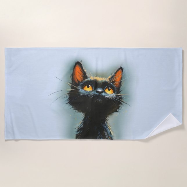 Serviette De Plage Chat noir enchanté (Devant)