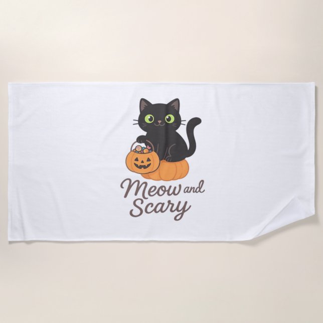 Serviette De Plage Chat noir malicieux avec yeux verts brillants sur  (Devant)