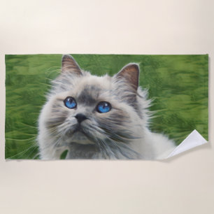 Serviette De Plage Chat Perse Blanc Avec Yeux Bleus