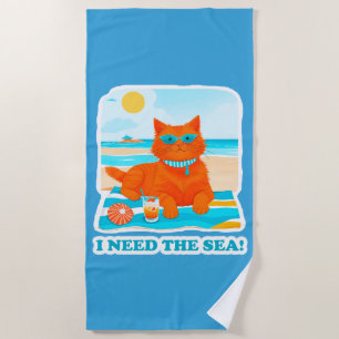 Serviette De Plage Chat roux sur la plage J'ai besoin de la mer Été