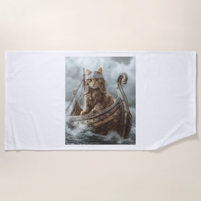 Serviette De Plage Chat viking (Devant)