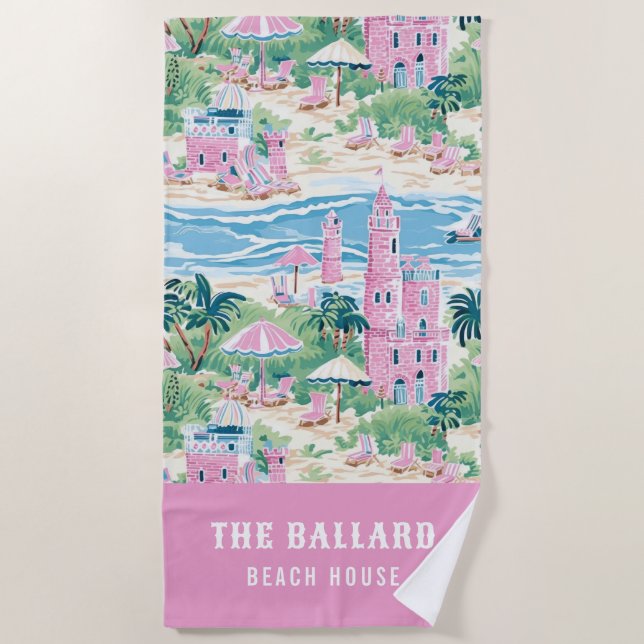 Serviette De Plage Château de sable rose de Preppy | Maison de plage (Devant)
