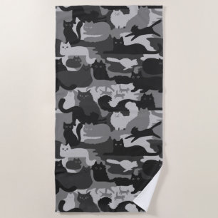 Serviette De Plage Chats Camouflés Gris Motif Chats Kitty Gris Camo