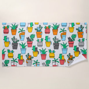 Serviette De Plage Chats dans les pots à fleurs