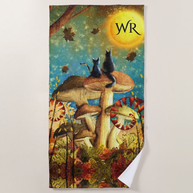 Serviette De Plage Chats de champignons Monogramme (Devant)