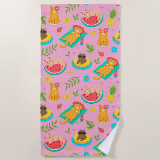 Serviette De Plage Chats d'été tropical