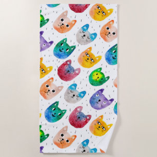 Serviette De Plage Chats et amis à l'aquarelle