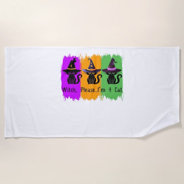 Serviette De Plage Chats Noirs En Sorcière Casquette Essentiel T-Shir (Devant)