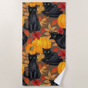 Serviette De Plage Chats noirs et citrouilles 2