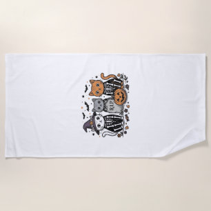 Serviette De Plage Chats squelette mignons gravure vintage Halloween