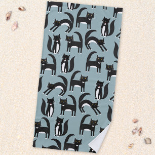 Serviette De Plage Chats Tuxedo noirs et blancs