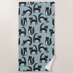 Serviette De Plage Chats Tuxedo noirs et blancs