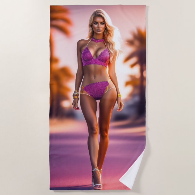 Serviette De Plage Chaud jeune modèle féminin en rose Beach Towel (Devant)