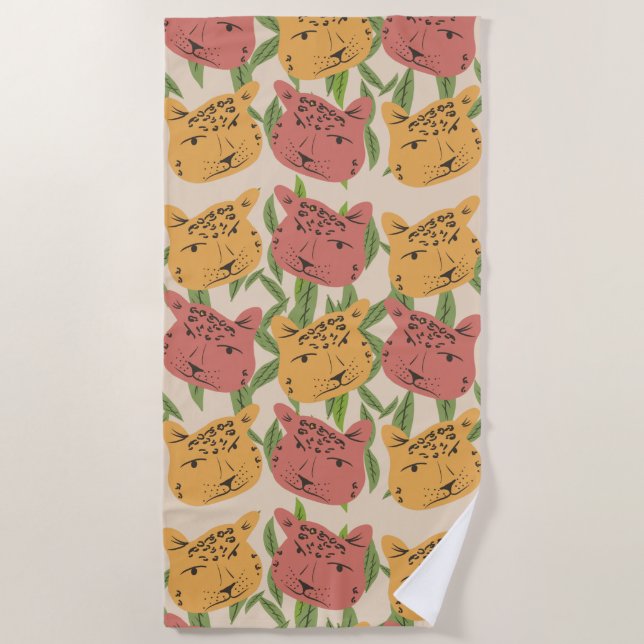 Serviette De Plage Cheetah Jungle Plante verdure Coral vert (Devant)