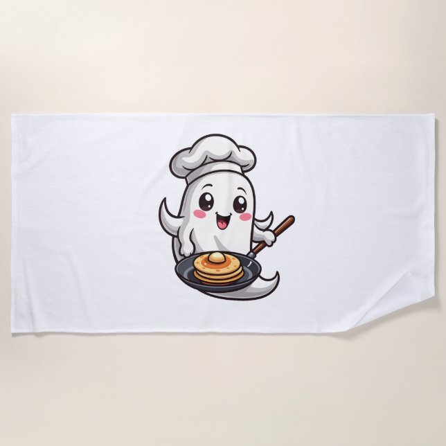 Serviette De Plage Chef fantôme - Drôle Halloween Cuisine Tee (Devant)