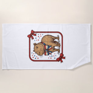 Serviette De Plage Chemise à nœud papillon capybara patriotique vinta