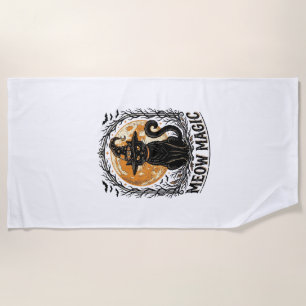 Serviette De Plage Chemise de chat sorcière Design de lune Halloween