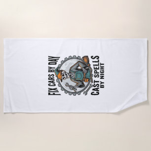 Serviette De Plage Chemise de sorcière mécanicienne Halloween vintage