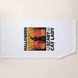 Serviette De Plage Chemise Halloween Dame de chat effrayant Gravure V