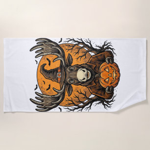 Serviette De Plage Chemise vintage Halloween Moose Pumpkin Sorcière C