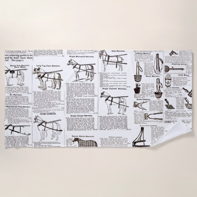 Serviette De Plage Cheval Antique Publicité Journal Art (Devant)