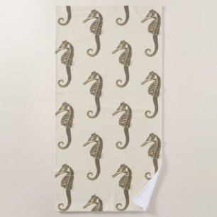 Serviette De Plage Cheval de mer Brown or Vintage moderne sur crème b