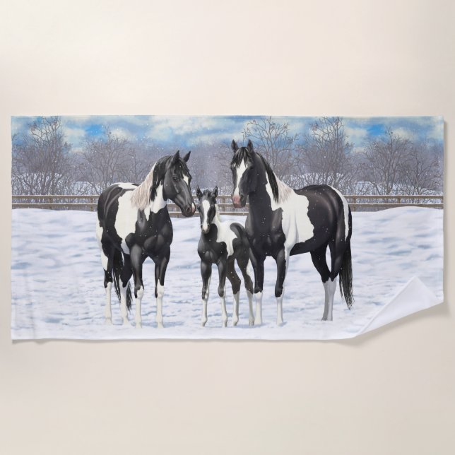 Serviette De Plage Cheval Pinto Quarter Noir Chevaux Paint Chevaux Da (Devant)