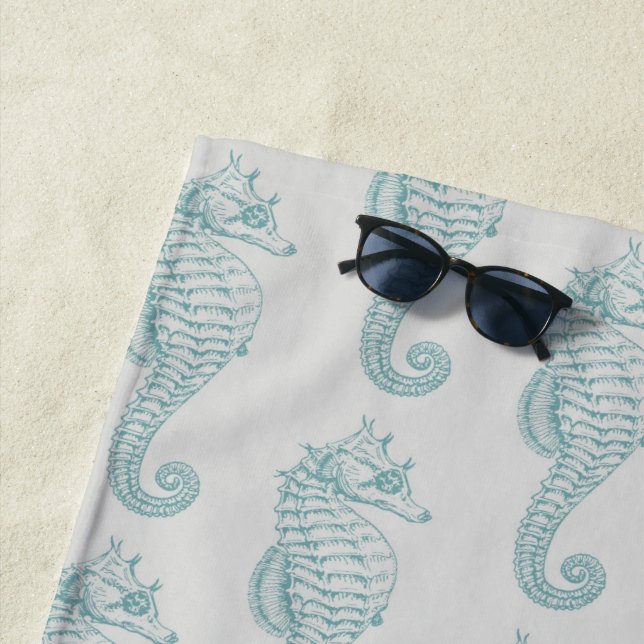 Serviette De Plage Chevaux de mer tropicaux, Motif hippocampe - gris  (En situation)