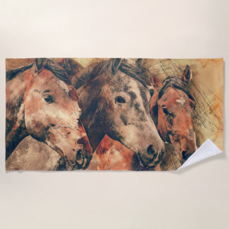 Serviette De Plage Chevaux Peinture d'aquarelle artistique