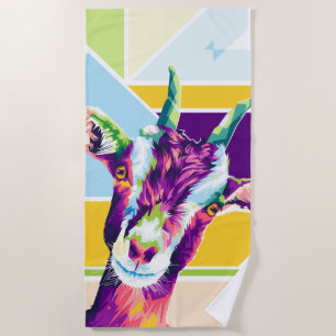 Serviette De Plage Chèvre d'art pop coloré
