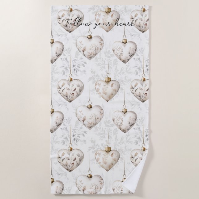 Serviette De Plage Chic Cream Grey Hearts Ornaments   (Devant)