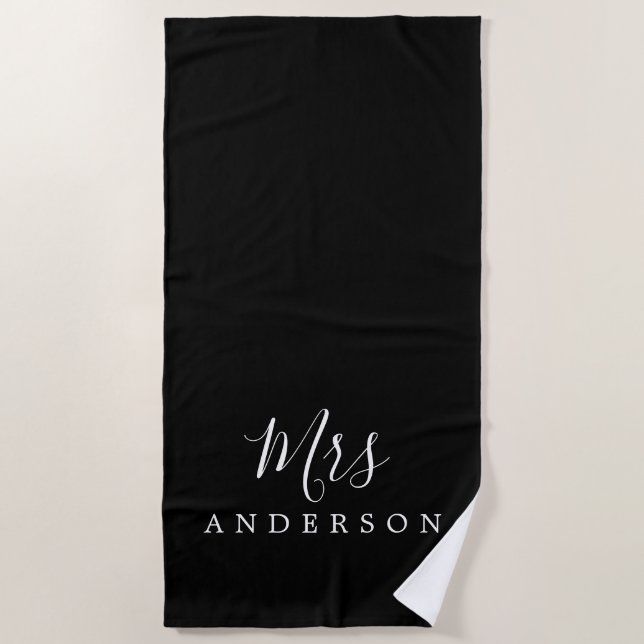 Serviette De Plage Chic Future Mme Black et White Monogramme (Devant)