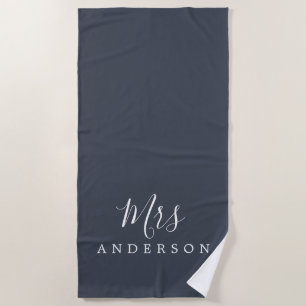 Serviette De Plage Chic Future Mme Dark Blue Monogramme