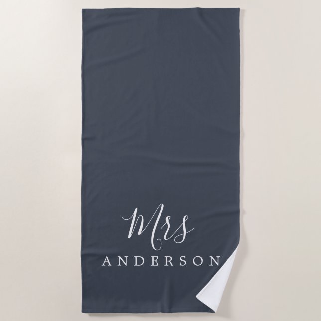 Serviette De Plage Chic Future Mme Dark Blue Monogramme (Devant)