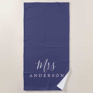 Serviette De Plage Chic Future Mme Navy Blue Monogram