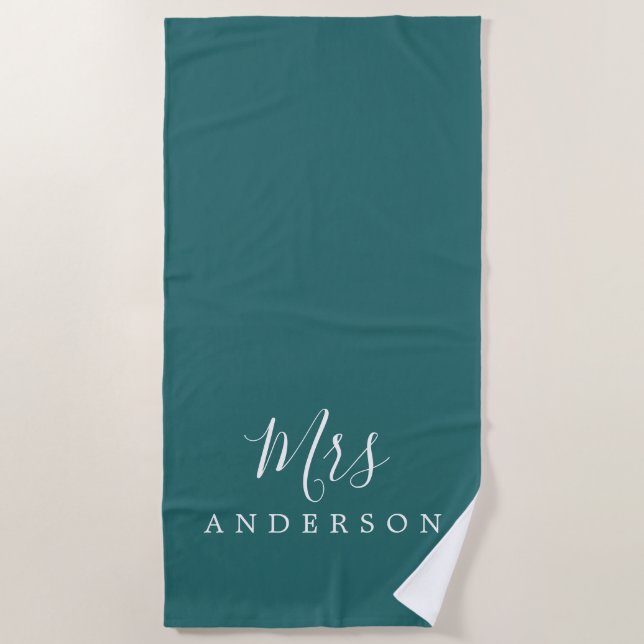 Serviette De Plage Chic Future Mme Turquoise Green Monogramme (Devant)