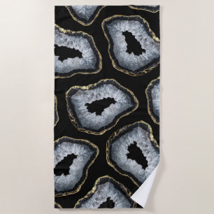 Serviette De Plage Chic Gold Black White Agate Geode Stones