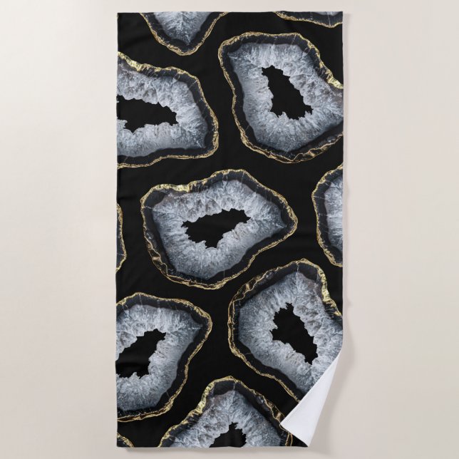 Serviette De Plage Chic Gold Black White Agate Geode Stones (Devant)