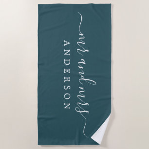 Serviette De Plage Chic Newlysée M. Mme Emerald Green Monogrammed