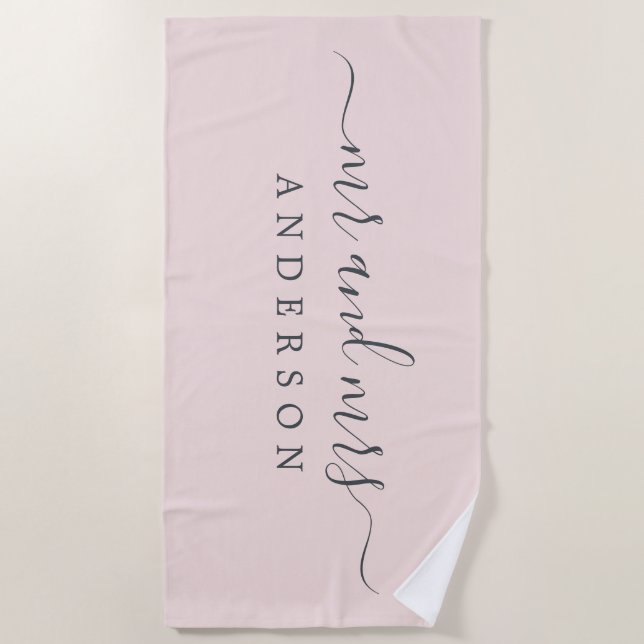 Serviette De Plage Chic Newlysée M. Mme Pastel Pink Monogrammed (Devant)