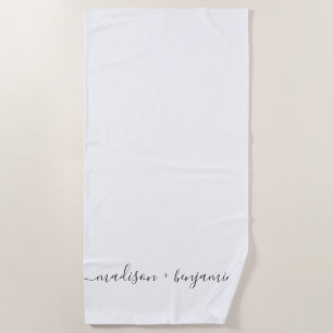 Serviette De Plage Chic Noms de Monogrammes nouvellement mariés Blanc
