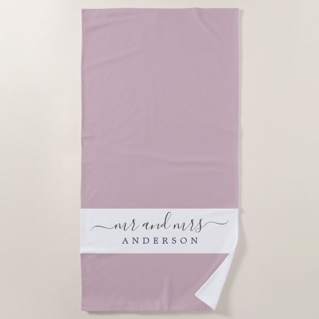 Serviette De Plage Chic Nouveau marié M. Mme Pastel Purple Monogramme (Devant)