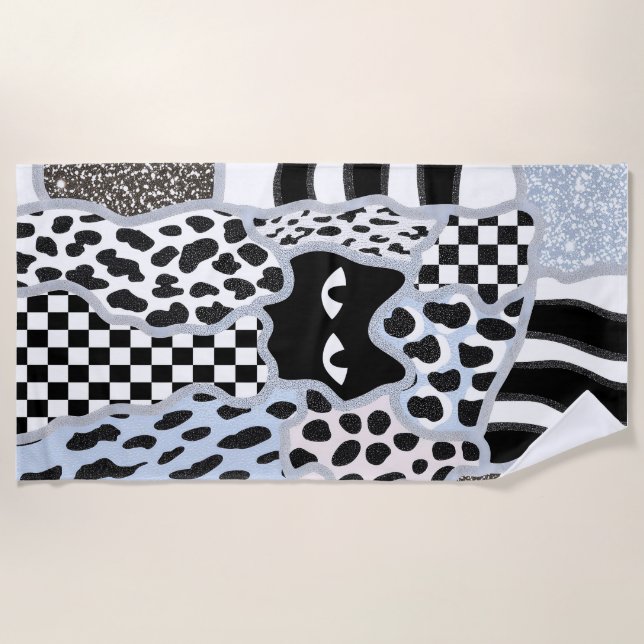 Serviette De Plage Chic Patchwork Suspicious Black Cat Gingham & Chec (Devant)