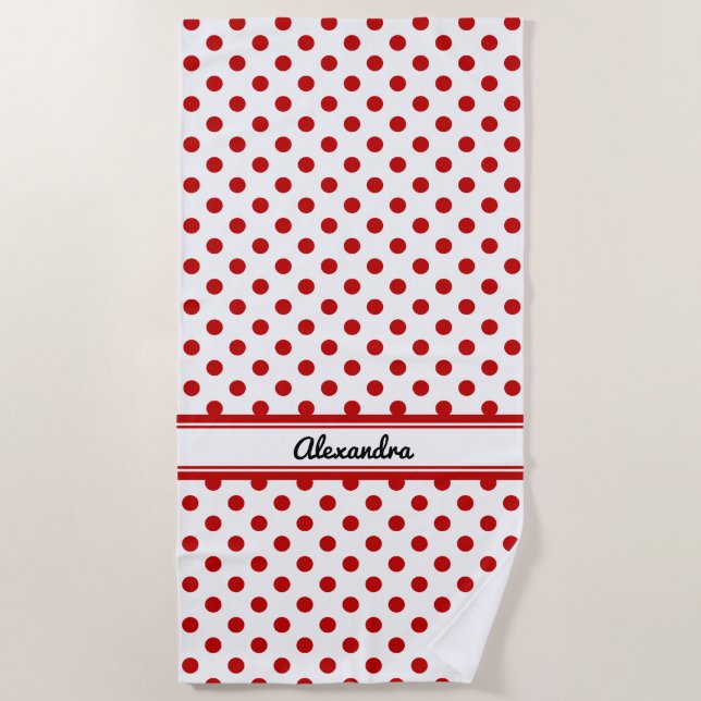 Serviette De Plage Chic Polka Dot Rouge Blanc Arrière - plan (Devant)