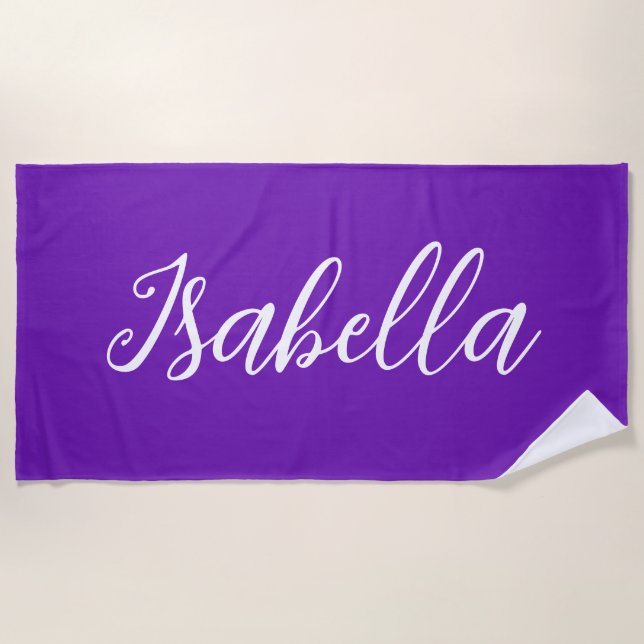 Serviette De Plage Chic Purple Personalized Name Handwritten Script (Devant)