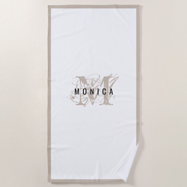 Serviette De Plage Chic rustique moderne Monogramme beige (Devant)