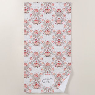 Serviette De Plage Chic Vintage motif floral damask Monogram BeachT